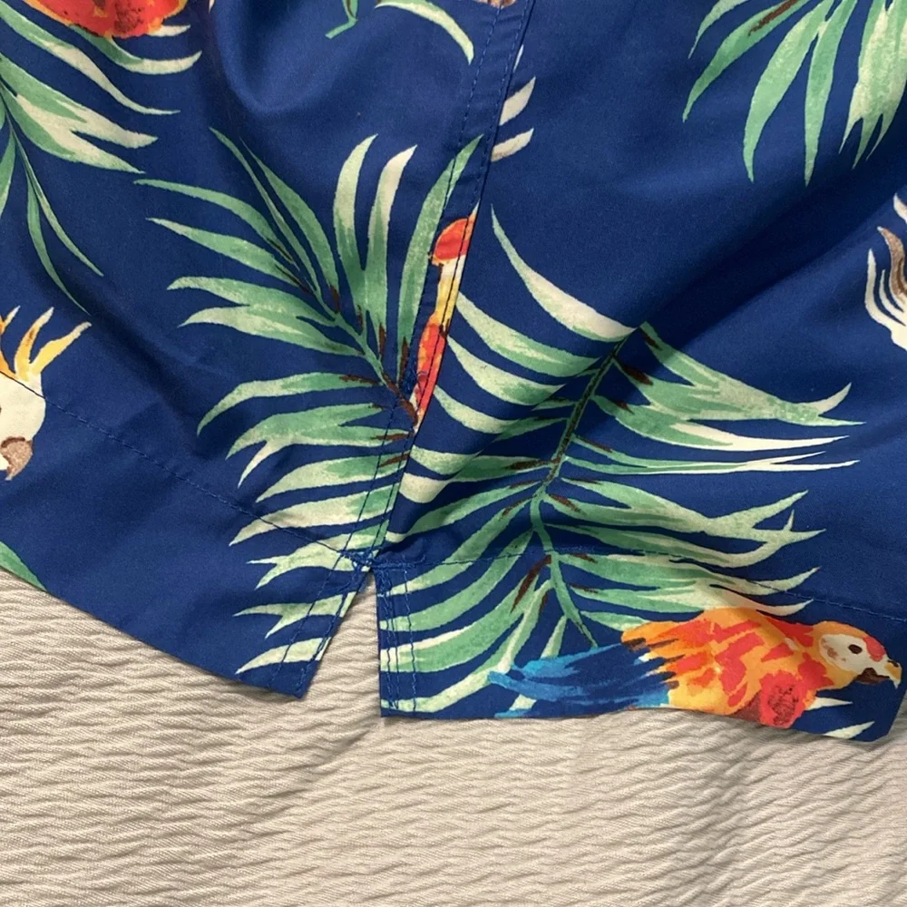 Caribbean Swim Trunks Mens 1XB Blue Tropical‎ Parrot Print Beach Cruise Pool NWT
